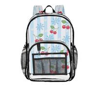 ALAZA Cherry Snowflake Blue Stripe Clear Backpack See Through Bookbag Waterproof Transparent Casual Daypack for School Travel Stadium Events Women Men Kids