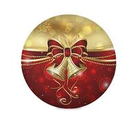 ALAZA Christmas Bells and Red Bow Round Placemats for Dining Table Placemat Set of 4 Table Settings Table Mats for Home Kitchen Holiday Decoration