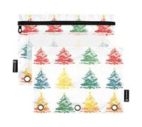 ALAZA Christmas Doodle Trees 3 Ring Binder Pouch Zipper Pencil Case 2 Pack Pen Stationery Bag with Clear Window for Kids School Office