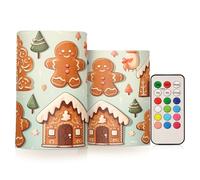 ALAZA Christmas Gingerbread Gingerbread House Flickering Flameless Candles Battery Operated with Remote Timer,Tea Light Candles LED Pillar Votive Candles Set of 2 for Outdoor Indoor Decorations