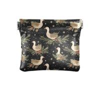 ALAZA Christmas Goose Holly Berry Small Squeeze Coin Purse PU Leather Mini Wallet Change Holder Pouch for Women Girls