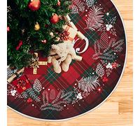 ALAZA Christmas Tree Skirts Monogram Wreath Tartan Plaid Large Wicker Xmas Tree Skirt Christmas Tree Mat For New Years Decorations Holiday Home Decor