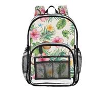 ALAZA Coconut Hibiscus Flower Starfish Clear Backpack See Through Bookbag Waterproof Transparent Casual Daypack for School Travel Stadium Events Women Men Kids
