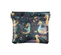 ALAZA Colorful Feather Duck Small Squeeze Coin Purse PU Leather Mini Wallet Change Pouch for Women Men Kids