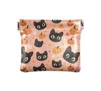 ALAZA Cute Black Cat Pumpkin Small Squeeze Coin Purse PU Leather Mini Wallet Change Pouch for Women Girls