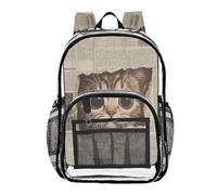 ALAZA Cute Cat Newspaper Print Clear Backpack See Through Bookbag Waterproof Transparent Casual Daypack for School Travel Stadium Events Women Men Kids