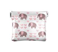 ALAZA Cute Elephant Pink Heart Squeeze Coin Purse PU Leather Mini Wallet Change Pouch for Women Men Kids