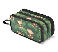 ALAZA Cute Monkeys Palm Trees Hand Drawn Large Pencil Case, Pen Pouch Pencil Bag with 3 Compartments Pen Holder Organizer Stationery Bag