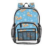 ALAZA Cute Ski Fox Snowflake Clear Backpack See Through Bookbag Waterproof Transparent Casual Daypack for School Travel Stadium Events Women Men Kids
