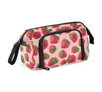 ALAZA Cute Strawberry Patterns on Bright Pink Large Capacity Pencil Case Pouch Pen Bag for School Teen Girl Boy Men Women
