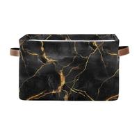 ALAZA Decorative Basket Rectangular Storage Bin, Black Marble with Golden Veins Organizer Basket with Leather Handles for Home Office