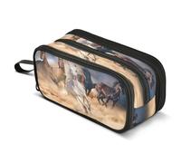 ALAZA Desert Horses Horse Pencil Case for Boys Girls Kids Pencil Pouch 3 Compartment Pen Bag Large Capacity Storage Pencil Holder School Students with Zipper