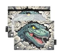 ALAZA Dinosaur Breaking Rocks 3 Ring Binder Pouch Zipper Pencil Case 2 Pack Pen Stationery Bag with Clear Window for Kids School Office