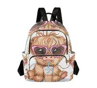 ALAZA Dog Cat Paw Prints on Rainbow Tie Dye Mini Backpack Purse for Women Travel Bag Lightweight Shoulder Bag Fashion Daypack, Highland Cow, S, Daypack Backpacks