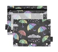 ALAZA Doodle Umbrella Rain Colorful 3 Ring Binder Pouch Zipper Pencil Case 2 Pack Pen Stationery Bag with Clear Window for Kids School Office