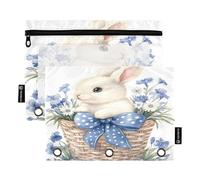 ALAZA Easter Rabbit Basket 3 Ring Binder Pouch Zipper Pencil Case 2 Pack Pen Stationery Bag with Clear Window for Kids School Office