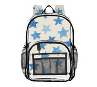 ALAZA Five Pointed Star Blue Clear Backpack See Through Bookbag Waterproof Transparent Casual Daypack for School Travel Stadium Events Women Men Kids