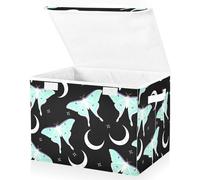 ALAZA Foldable Storage Boxes with Lids Blue Moth Moon Fabric Storage Box Baskets Toys Clothes Organiser Shelves Collapsible Wardrobe Storage Cube Bins