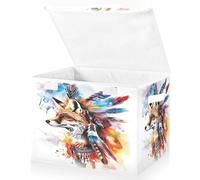 ALAZA Foldable Storage Boxes with Lids Fox Bohemian Feather Fabric Storage Box Baskets Toys Clothes Organiser Shelves Collapsible Wardrobe Storage Cube Bins