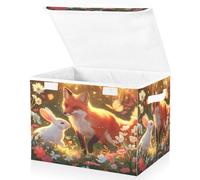 ALAZA Foldable Storage Boxes with Lids Fox Rabbit Floral Fabric Storage Box Baskets Toys Clothes Organiser Shelves Collapsible Wardrobe Storage Cube Bins
