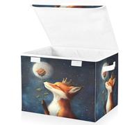 ALAZA Foldable Storage Boxes with Lids Fox Starry Sky Moon Fabric Storage Box Baskets Toys Clothes Organiser Shelves Collapsible Wardrobe Storage Cube Bins