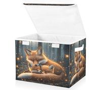 ALAZA Foldable Storage Boxes with Lids Mysterious Forest Fox Fabric Storage Box Baskets Toys Clothes Organiser Shelves Collapsible Wardrobe Storage Cube Bins