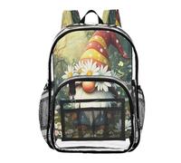 ALAZA Forest Gnome Daisy Flower Clear Backpack See Through Bookbag Waterproof Transparent Casual Daypack for School Travel Stadium Events Women Men Kids