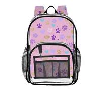 ALAZA Gold Puppy Footprints Love Pink Clear Backpack See Through Bookbag Waterproof Transparent Casual Daypack for School Travel Stadium Events Women Men Kids