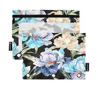 ALAZA Gradient Iris Flowers 3 Ring Binder Pouch Zipper Pencil Case 2 Pack Pen Stationery Bag with Clear Window for Kids School Office