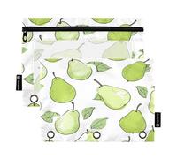 ALAZA Green Pear 3 Ring Binder Pouch Zipper Pencil Case 2 Pack Pen Stationery Bag with Clear Window for Kids School Office