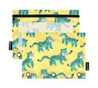 ALAZA Green Tigers Cartoon 3 Ring Binder Pouch Zipper Pencil Case 2 Pack Pen Stationery Bag with Clear Window for Kids School Office