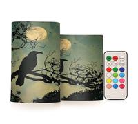 ALAZA Halloween Crow Night Flickering Flameless Candles Battery Operated with Remote Timer,Tea Light Candles LED Pillar Votive Candles Set of 2 for Outdoor Indoor Decorations