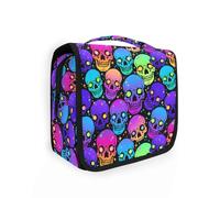 ALAZA Hanging Toiletry Bags for Women Travel, Neon Bright Skulls Glowing Eyes Toiletry Organizer Makeup Cosmetic Wash Bags Portable Travel