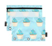 ALAZA Ice Cream Cupcake 3 Ring Binder Pouch Zipper Pencil Case 2 Pack Pen Stationery Bag with Clear Window for Kids School Office