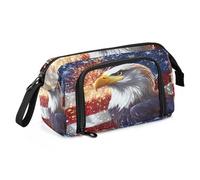 ALAZA Independence Day Flag with Eagles Firework Large Capacity Pencil Case Pouch Pen Bag for School Teen Girl Boy Men Women