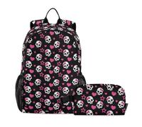 ALAZA Kids Backpack with Lunch Bag Set Gothic Pink Hearts and Skulls