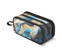 ALAZA Large Pencil Case, Big Capacity Pencil Bag Pen Pouch Holder 3 Compartments,Marble Blue School Office Supplies Stationery Makeup Bag Storage Organizer for Students Girls Boys Women Men