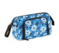 ALAZA Large Pencil Case for Girls Boys School Travel, Zipper Pen Pouch Cosmetic Bag with Multiple Compartments, Blue White Floral Dots Pencil Bag for Art Supplies and Stationery