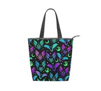 ALAZA Large Tote Bag with Zip, Canvas Tote Bags for Women, Shoulder Bag Big Capacity Casual Handbags, Gothic Bats Moons and Stars Shopping Tote Bag