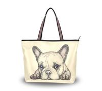 ALAZA Large Tote Bag, Women Shoulder Bag Big Capacity Casual Handbags, Cute French Dog Bulldog Shopping Tote Bag with Pockets Zip,M