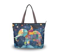 ALAZA Large Tote Bag, Women Shoulder Bag Big Capacity Casual Handbags, Woman Riding An Elephant Shopping Tote with Pockets Zip,L
