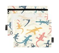 ALAZA Lizard Print 3 Ring Binder Pouch Zipper Pencil Case 2 Pack Pen Stationery Bag with Clear Window for Kids School Office