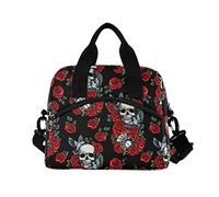 ALAZA Lunch Bags for Women Adults Girls Boys, Skull Rose Clock Pigeon Insulated Lunch Box with Shoulder Straps and Handle, Crossbody Tote Lunch Bag for School Office