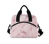 ALAZA Lunch Bags for Women Girls Boys, Pink Marble Pattern Insulated Lunch Box with Shoulder Straps and Handle, Crossbody Tote Lunch Bag for School Office
