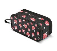 ALAZA Magic Mushrooms Black Pencil Case for Boys Girls Kids Pencil Pouch 3 Compartment Pen Bag Large Capacity Storage Pencil Holder School Students with Zipper