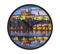 ALAZA Modern Round Digital Wall Clock 12", Scenery Architecture Lakeside Silent Decorative LED Clocks Battery Operated for Kitchen Living Room Office