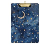 ALAZA Moon Stars Galaxy Clipboard 9 x 12.5 Inch, A4 Letter Size Acrylic Clipboards with Low Profile Clip for Home Office Men Women,Gold Color Clip