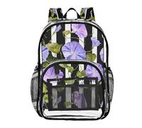 ALAZA Morning Glory Flower Striped Clear Backpack See Through Bookbag Waterproof Transparent Casual Daypack for School Travel Stadium Events Women Men Kids
