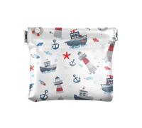 ALAZA Nautical Starfish Sailboat Lighthouse Small Squeeze Coin Purse PU Leather Mini Wallet Change Pouch for Women Men Kids