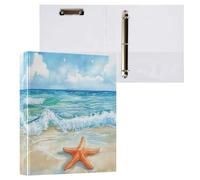 ALAZA Ocean View Starfish Beach 3 Ring Binder 1.5 Inch Round Ring Binder with Clipboard Round Ring Binder with 3 Interior Clear Pockets for Home Office Work，1 Pack